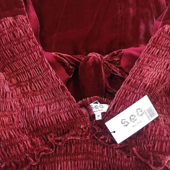 Sea New York Mayde Velvet Puff Sleeve Smocked Bow Midi Maxi Dress - Picture 4 of 11